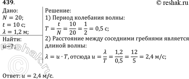 Изображение ыболов заметил, что за 10 с поплавок совершил на волнах 20 колебаний, а расстояние между соседними гребнями волн 1,2 м. Какова скорость распространения...