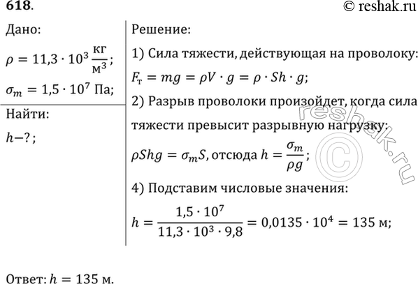 Изображение При какой наименьшей длине h свинцовая проволока, подвешенная за один конец, разорвется от собственного...