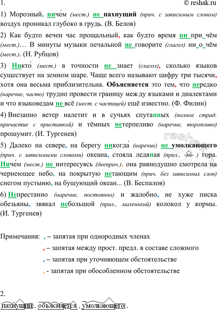 Изображение 25 Спишите, вставляя вместо скобок не или ни. Укажите часть речи. Объясните постановку знаков препинания.1) Морозный, (н..)чем (н..)пахнущий воздух проникал глубоко в...