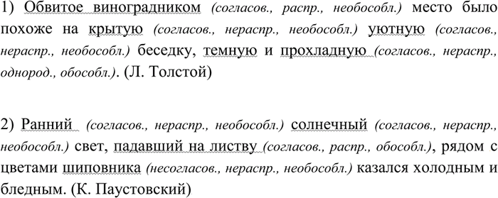 Изображение 302 Охарактеризуйте все определения по плану, предложенному в задании к упр. 291. Сделайте вывод.1) Обвитое виноградником место было похоже на крытую уютную беседку,...